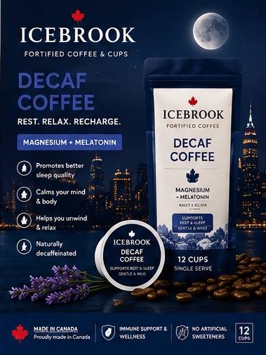 Icebrook Decaf Coffee with magnesium for evening relaxation